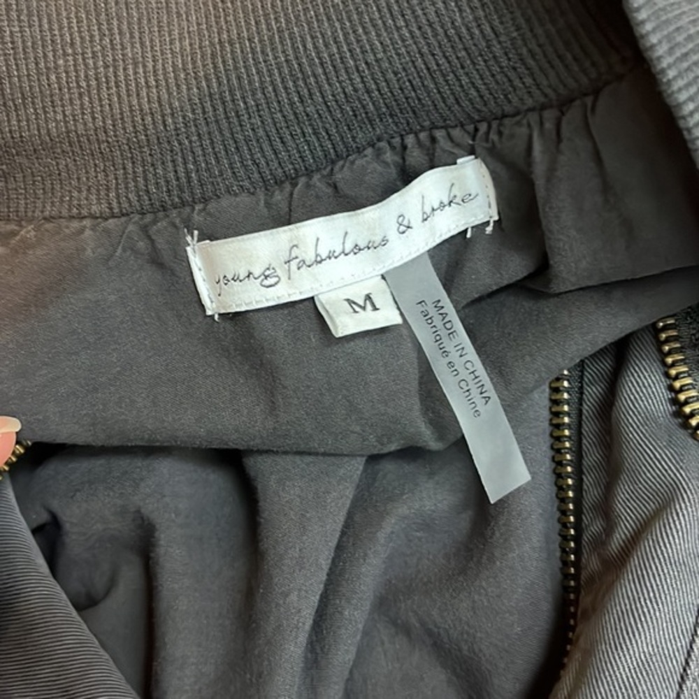 Young Fabulous & Broke Gray Utility Style Cropped Bomber Jacket Size M - Picture 8 of 10